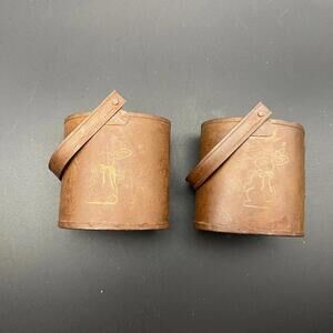 Two Vintage Rabbit Bunny Mini-Size Copper Bucket with Handle